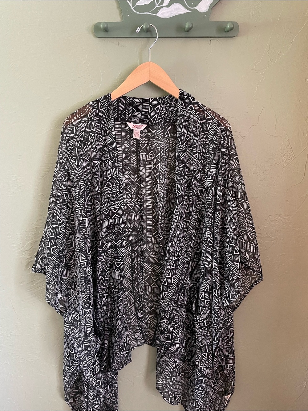 Print Open Front Kimono - Black & White